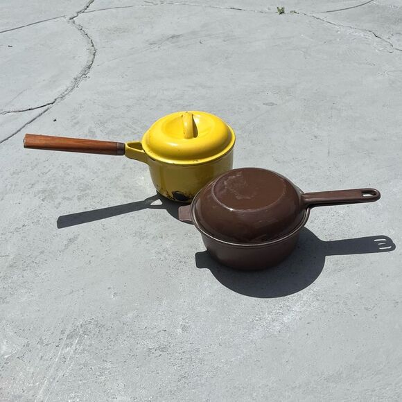 Vintage Colorcast Waterford Ireland Yellow Enamel Cast Iron Saucepan w/ Lid 7” - Picture 7 of 7